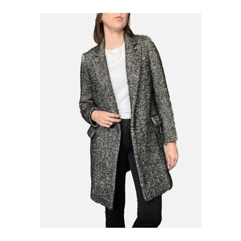 Isabel Marant Etoile Wool Blend Herringbone Coat Black Cream 34/ Xs